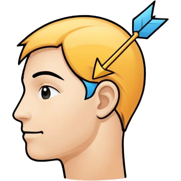 Minimalistic flat vector icon, iOS style, thin black contour on white background. Human head profile with thought bubble and arrow pointing to a happy face. No text, no shadows emoji