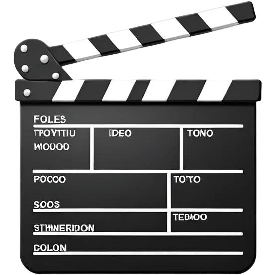 Flat design movie clapperboard with subtle shadow, black and white with minimal stripes, clean iOS emoji style emoji