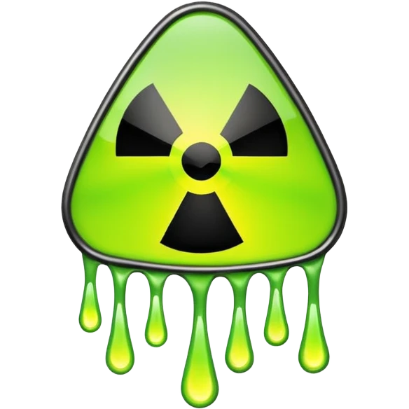 radioactive hazard symbol stylized to look like it is melting. The symbol is bright neon green and toxic yellow, with smooth dripping edges like liquid. emoji