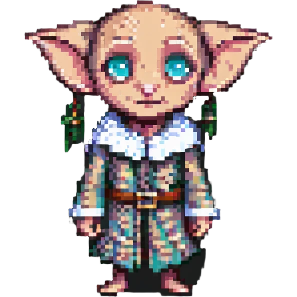 Dobby the house-elf from Harry Potter, pixel art style emoji