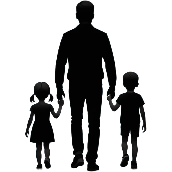 child silhouette walking away from a larger parent silhouette emoji