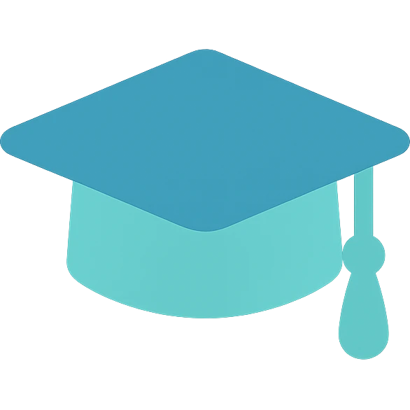 Graduation cap, flat emoji style, outline with blue and turquoise colors emoji