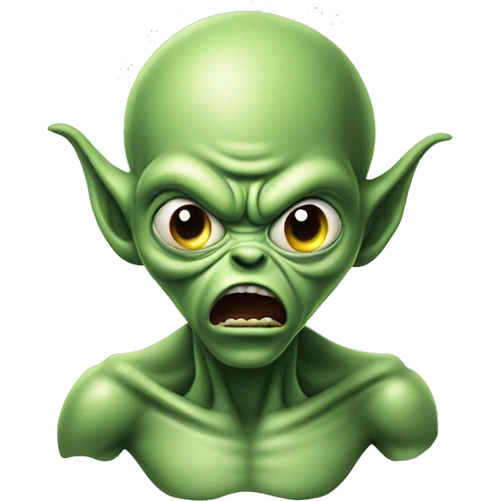 alien twisting his mouth, a little displeased, angry emoji