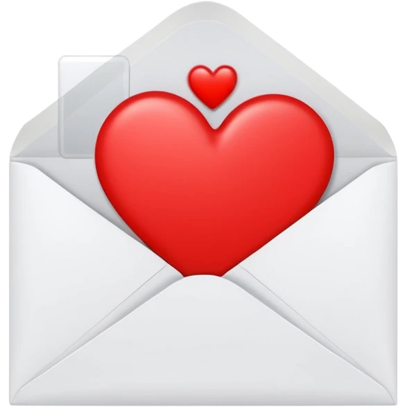 white envelope with a red heart sticker in the center, smooth and clean, minimal details, bright and saturated colors, glossy highlight


 emoji