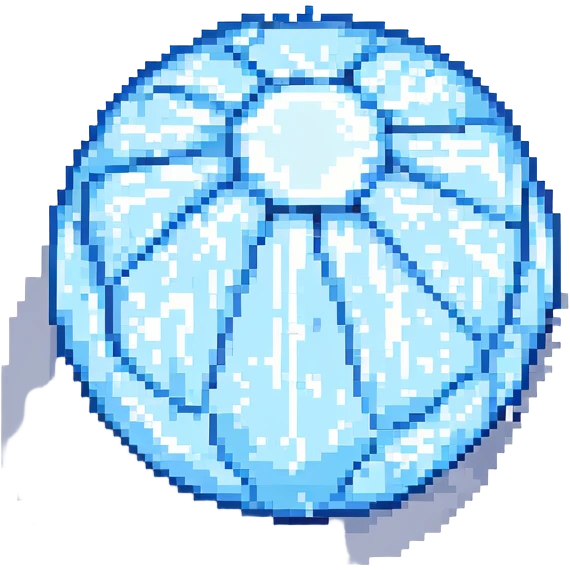 a frozen ball, with a layer of frost and icicles, pixel art style emoji