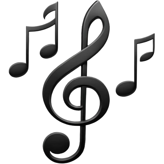 Minimalistic flat vector icon, iOS style, thin black contour on white background. Treble clef and musical notes. Clean, no text, no shadows.
 emoji