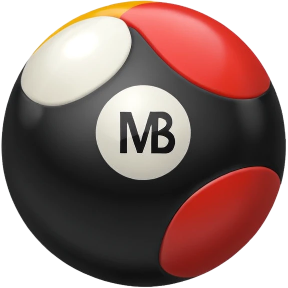 Pool ball back ball with the “MB” written on it. emoji