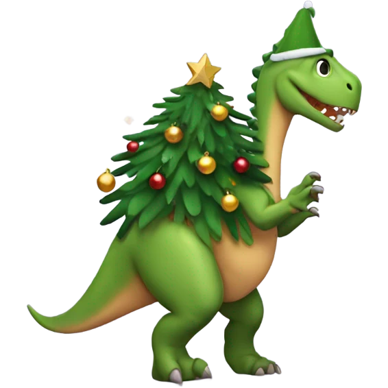 Dinosaur carrying a Christmas tree ￼ emoji