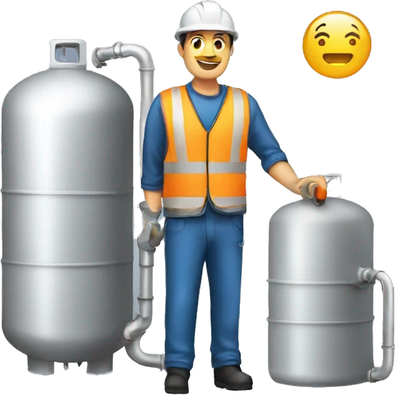 male worker standing next to a gas tank emoji