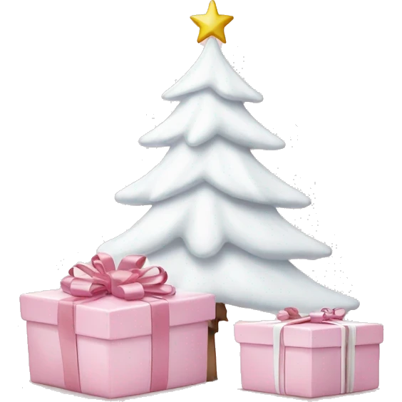 Light pink Christmas gifts under a white Christmas tree  emoji