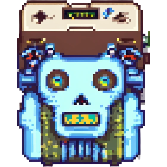 8-bit style dead battery icon with X-shaped eyes emoji