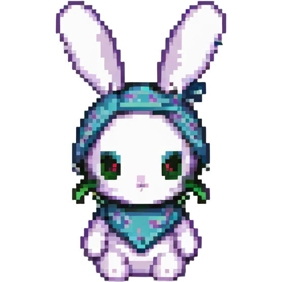 bunny with a bandage around his head, pixel art style emoji