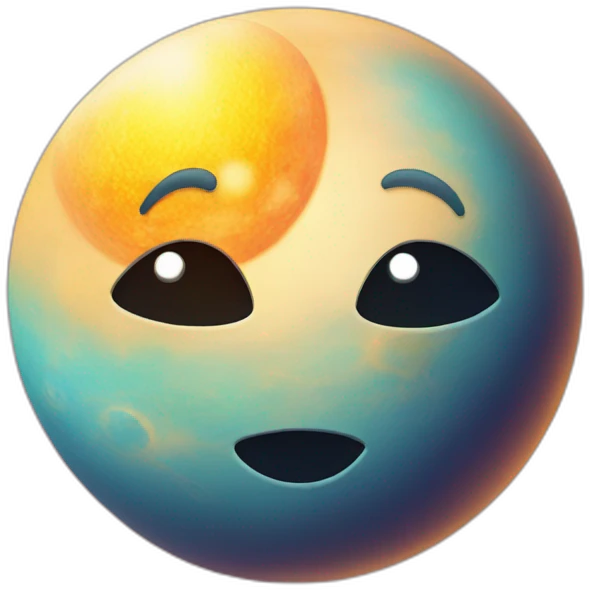 planet Sun with a cartoon smirking face with big calm eyes emoji