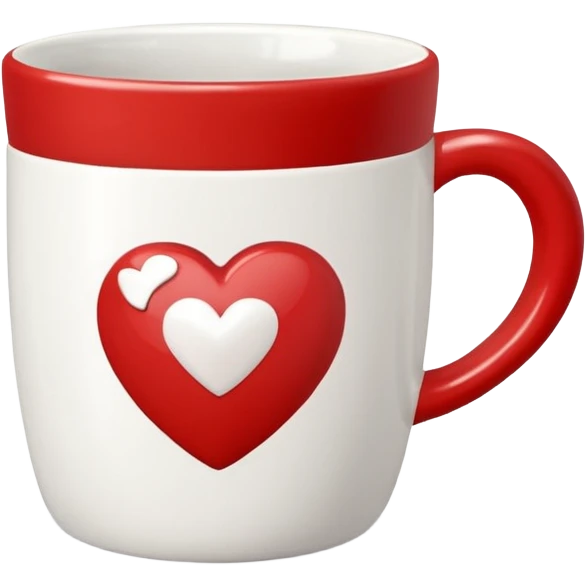 red mug with white heart emoji