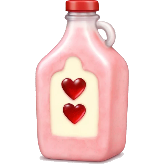 Antique heart-shaped bottle with butter, made of red crystals, white cream and pink strawberry milk pour from the bottle emoji