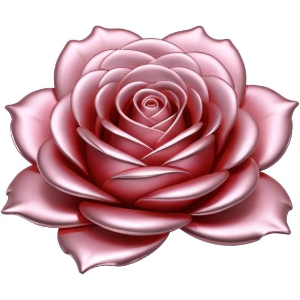 A rose emoji made of liquid silver metal, smooth metallic petals, reflective chrome surface, soft gradients, elegant shape, minimalistic iOS emoji style, centered, clean white background, realistic highlights, no text emoji