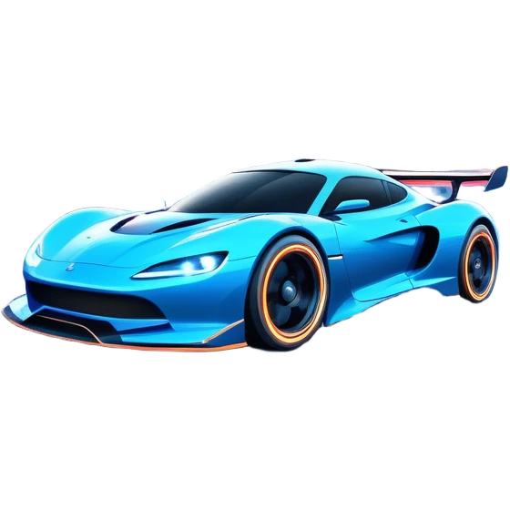 An icon showing a sleek car speeding through a neon-lit city, inspired by Need for Speed. The design features dynamic motion lines, glowing tires, and a racing track in the background. Bright lights and fast movement capture the thrill of high-speed racing. Transparent background. emoji
