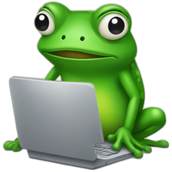Sad frog is working on computer emoji