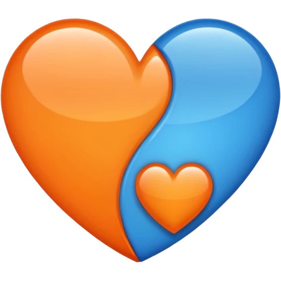 Half blue half orange heart split vertically emoji