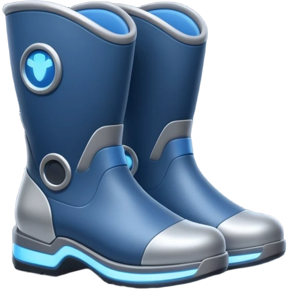 Flat futuristic emoji of sleek jet boots with soft glow thrusters, rounded shapes, minimal shading, white background emoji