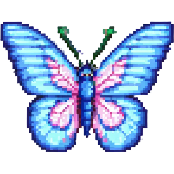 butterfly with blue and pink wings in pixel art style emoji