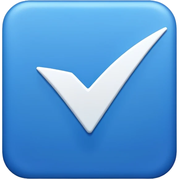 Make Make a symbol with a tilted blue colored square with a tick mark inside it in the middle. Make the edge of the square sharp. Make it normal tilt square and normal tick in the middle emoji