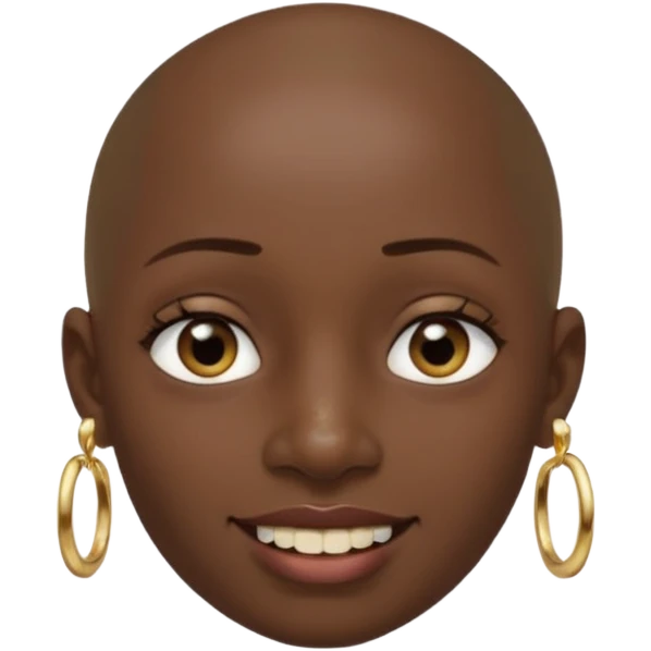 Make a emoji of a person with dark skin and has a nose ring and has a bunch of small earrings and a big earring and who has a tiny bit of hair and who has a gap between her two front teeth and with no hair emoji