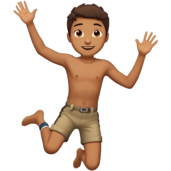 Brown boy jumping off cliff smiling  emoji