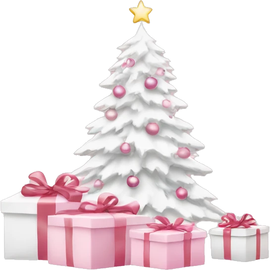 Light pink Christmas gifts under a white Christmas tree  emoji