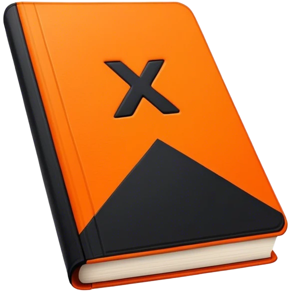 A bright orange book with a black, bold X with a slightly rough, edgy texture, exuding idgaf energy and pure, unapologetic confidence..orange halo aura.. unstoppable emoji