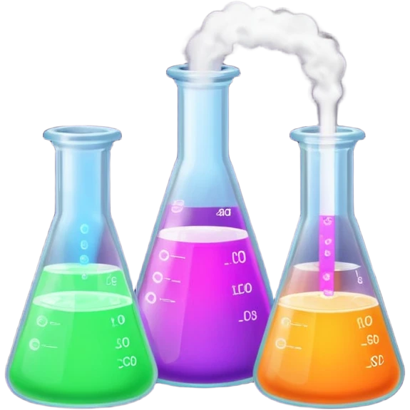 hi-lighters uv light glowibg formula in beaker/ test tube and baking soda in lab emoji