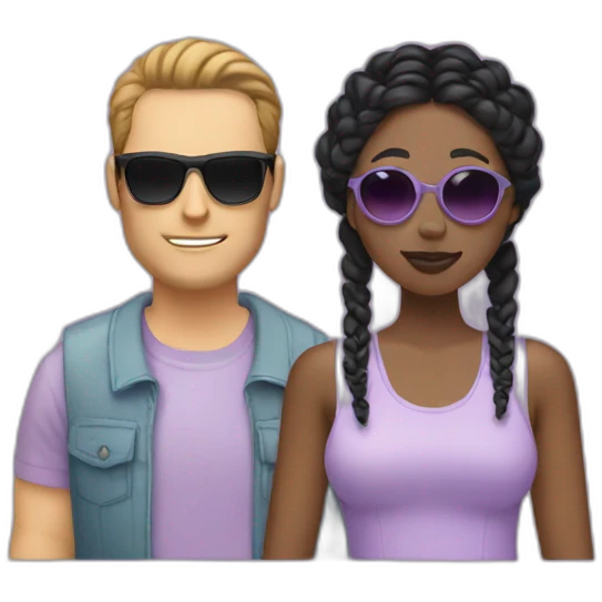 white man with brown hair sunglasses and a black woman with braids wearing a pastel lavender top emoji
