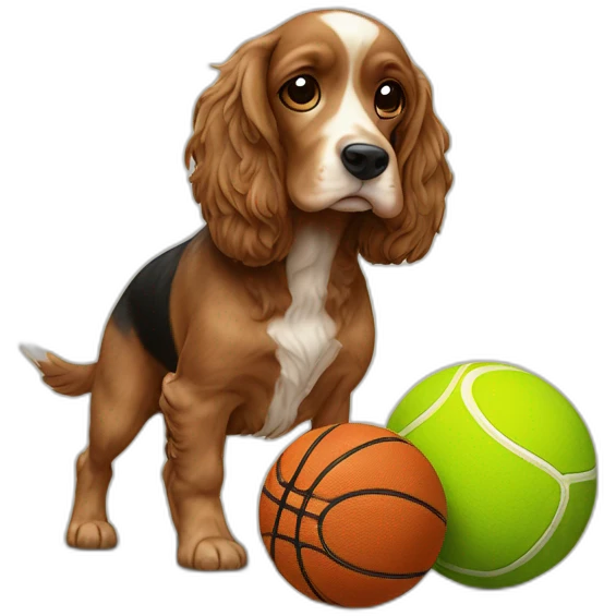 Cocker segurando bola de tênis na boca emoji