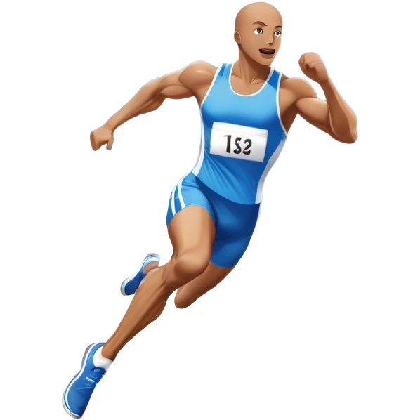 An icon showing a large stadium filled with cheering fans and bright lights In the background. The sky is clear and blue. a running track with lanes marked in white. A sprinter in mid-stride pushes forward, muscles tense.Transparent background emphasizes the speed and energy of running. emoji