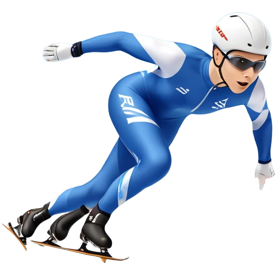 An icon showing a speed skater gliding on a professional oval ice track, captured in mid-motion with aerodynamic posture and sleek skates. The background features snowy mountains, flags, and a clear blue sky. Transparent background reflects the speed and elegance of the sport. emoji