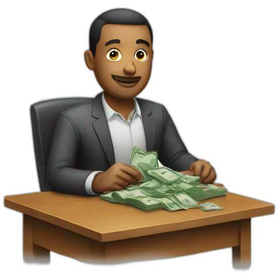 Man with money on a table emoji
