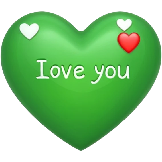 a green heart that says "i love you" on the ffront emoji