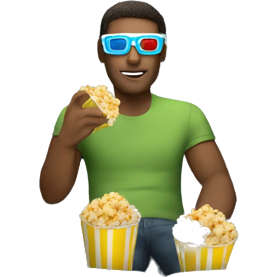 guy with popcorn with 3d glasses watching movie emoji