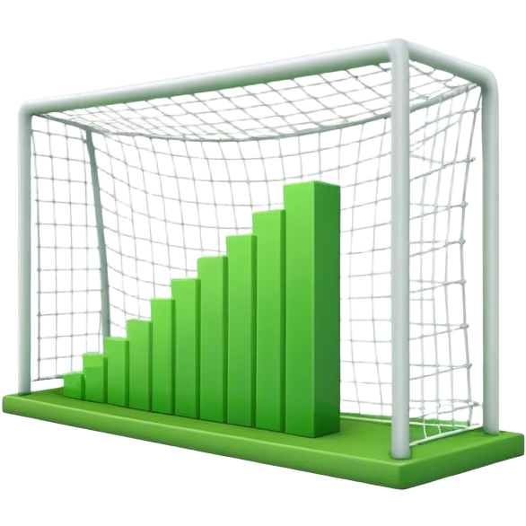 Cinematic realistic green 3d growing bar graph in a soccer goal emoji