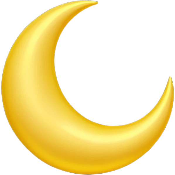 A 3D Apple-style emoji of a crescent moon (hilal), smooth golden-yellow surface, shiny and glowing, minimal and clean design, cute and soft cartoon style. emoji