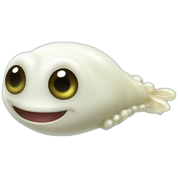 super happy microscopic white liquid tadpole-like creature, its teardrop-shaped head and long, whip-like tail  emoji
