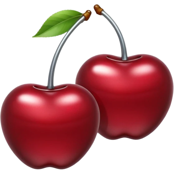 A pair of cherries emoji made of liquid silver chrome, smooth rounded shapes, glossy metallic surface, subtle sensual vibe, luxury sexy aesthetic, iOS emoji style, centered, clean white background emoji