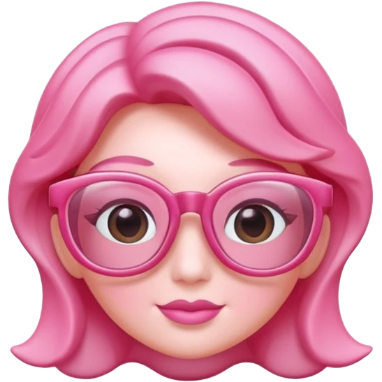 A 3D cartoon rose-pink spectacle with glossy curved frames and soft reflections, feminine Memoji-style rendering. emoji