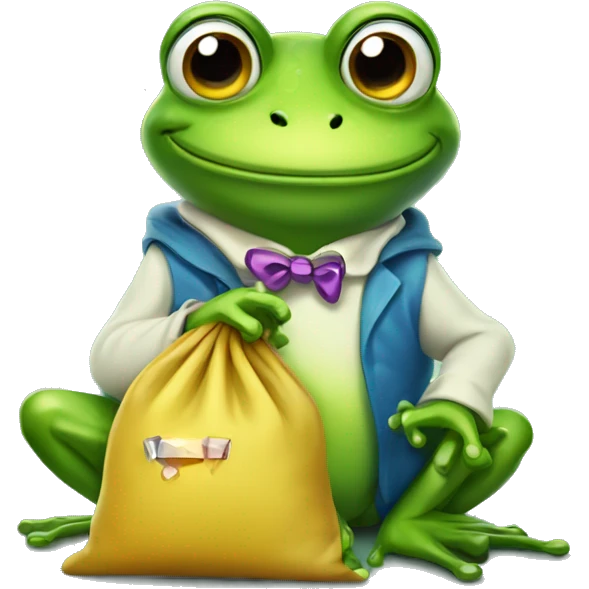 funny cartoon frog holding bag of gems emoji