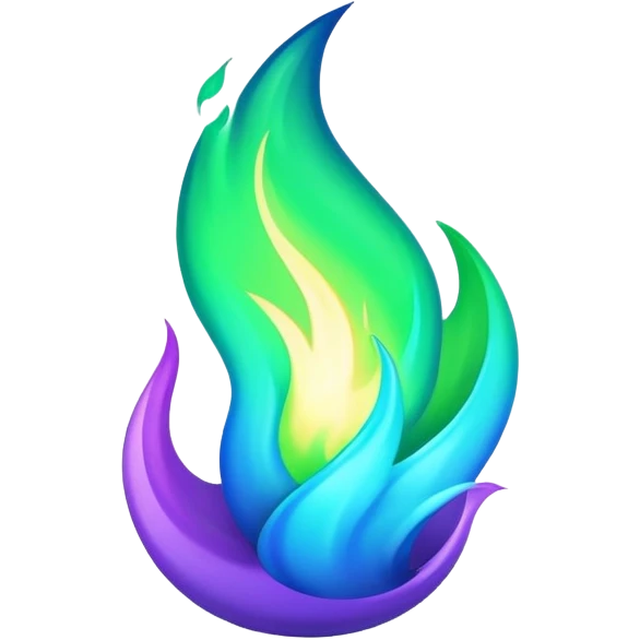 Shiny epic green blue and purple flame emoji