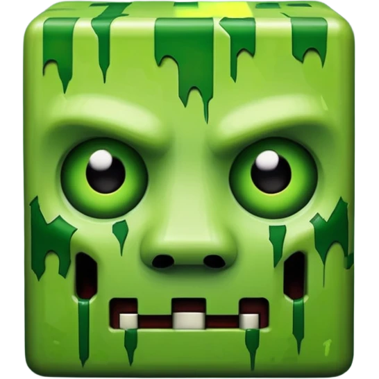 Minecraft creeper creature with sinister crooked looking and is creepy nightmarish and it looks like a creepy bloody green face emoji