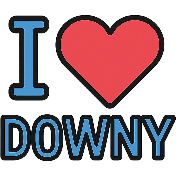 the phrase 'I ❤️ DOWNY' in a bold, modern style, suitable for a logo emoji