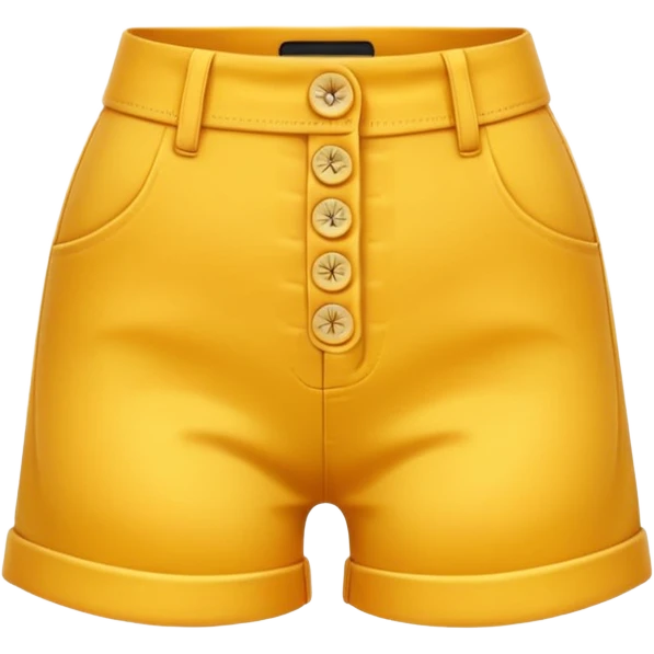 A 3D cartoon Golden yellow high-waist shorts with visible seams and buttons, soft shading, isolated plain background, Memoji-style. emoji