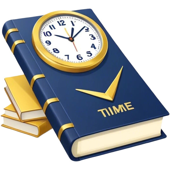A navy blue productivity book with gold details, running clock and chart with upward trend aura, radiating productivity, strategy, and success in motion with time and happiness yellow... power in time emoji