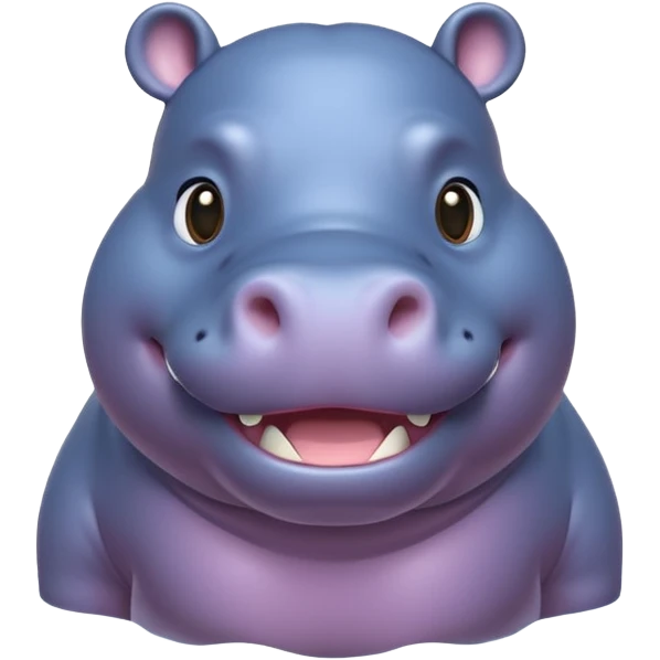 A 3D cartoon hippopotamus half-submerged in water, smiling gently, soft lighting, rounded body and glossy texture, cute Memoji-style look.Full body. emoji